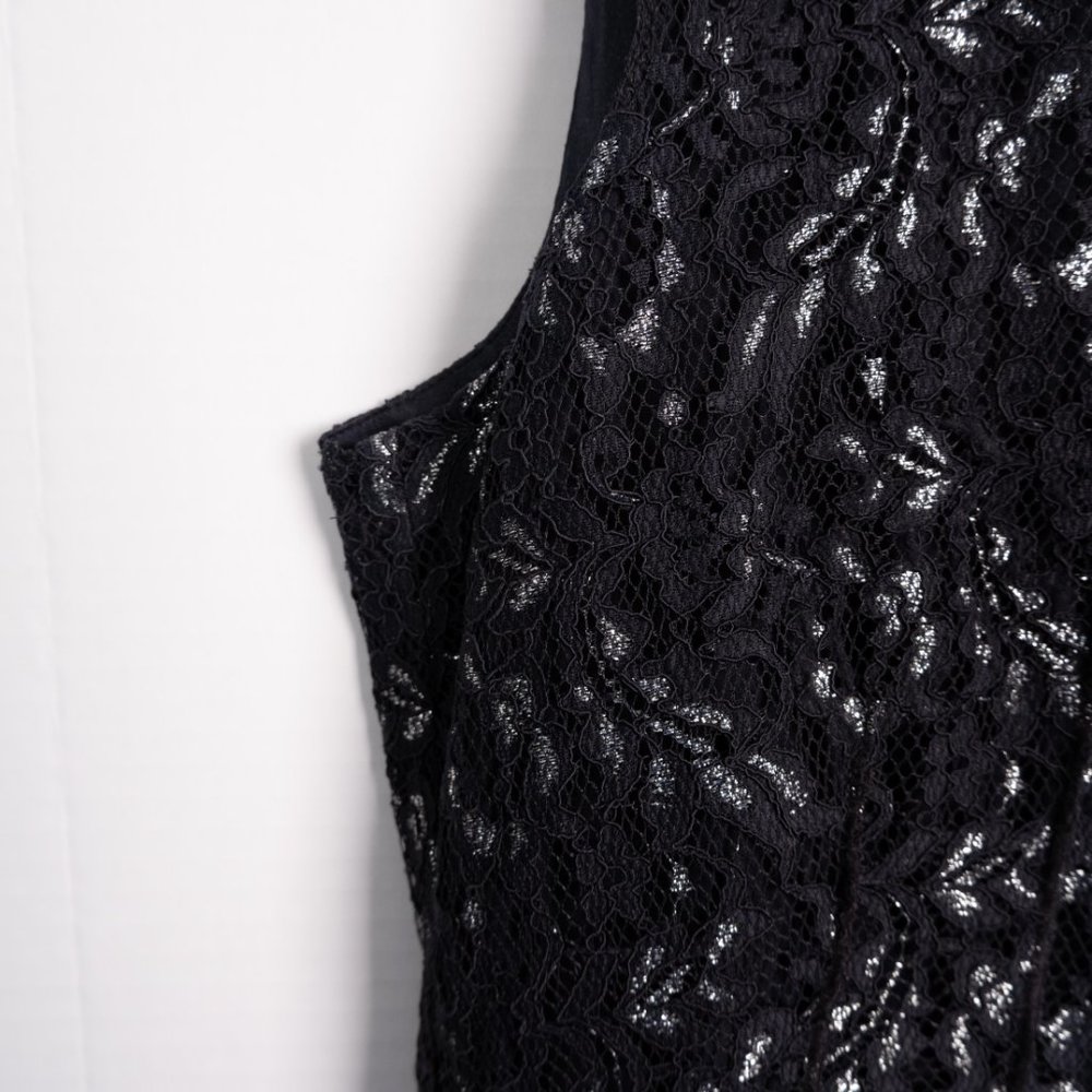 TAHARI navy blue sleeveless textured sheath dress with silver accents si… - Picture 10 of 12